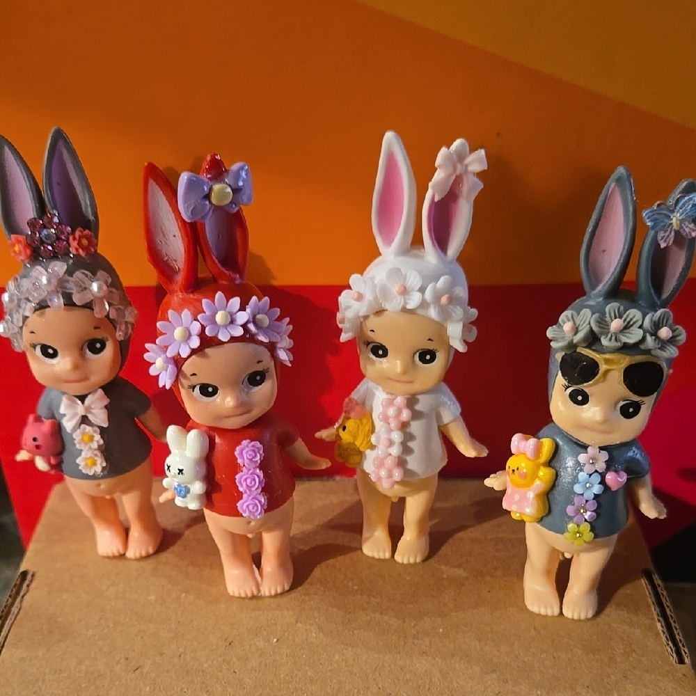 Cute Sonny Angel Bunnies with Floral Accents